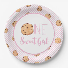 One Sweet Girl koekjes en roze strepen Verjaardag Papieren Bordje