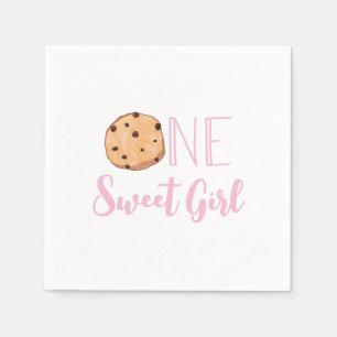 One Sweet Girl koekjes en roze strepen Verjaardag Servet