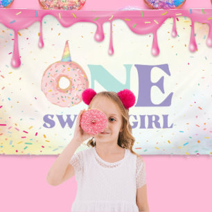 One Sweet Girl Pastel Eenhoorn Donuts Verjaardag Spandoek