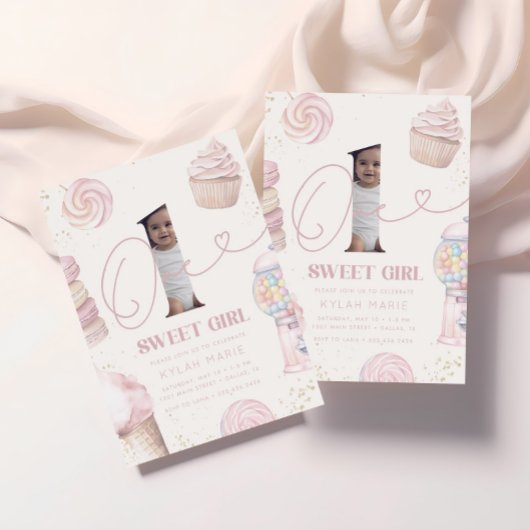 One Sweet Girl Pastel Snoep 1e verjaardag Kaart