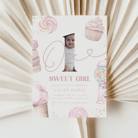 One Sweet Girl Pastel Snoep 1e verjaardag Kaart