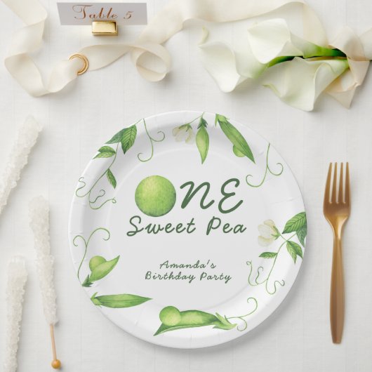 One Sweet Pea First Birthday Papieren Bordje (Huwelijk)