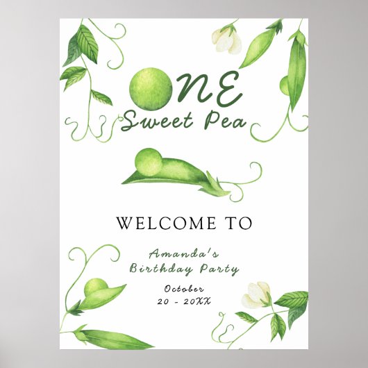 One Sweet Pea First Birthday Party Welcome Poster (Voorkant)