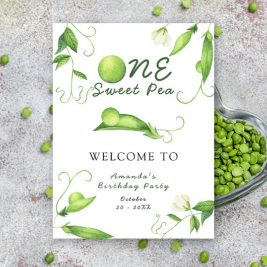 One Sweet Pea First Birthday Party Welcome Poster