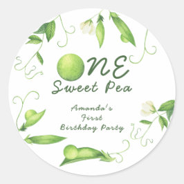 One Sweet Pea First Birthday Ronde Sticker