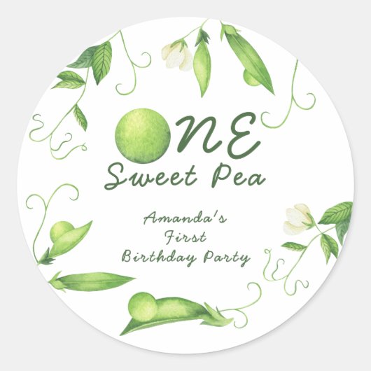 One Sweet Pea First Birthday Ronde Sticker (Voorkant)