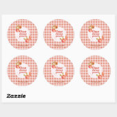 One Sweet Peach 1e verjaardag Rustieke Gingham Ronde Sticker (Vel)