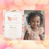 One Sweet Peach 1st Birthday Fotouitnodiging Kaart
