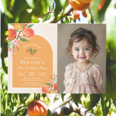 One Sweet Peach 1st Birthday Fotouitnodiging Kaart