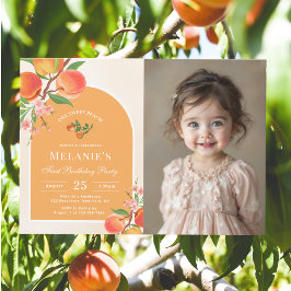 One Sweet Peach 1st Birthday Fotouitnodiging Kaart