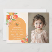 One Sweet Peach 1st Birthday Fotouitnodiging Kaart (Voorkant)