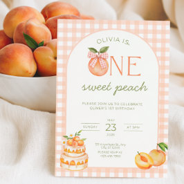 One Sweet Peach Birthday Invitation Girl 1st Kaart
