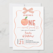 One Sweet Peach Bow Coquette Girl Eerste Verjaarda Kaart (Voorkant)