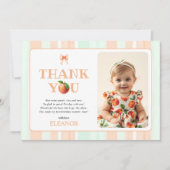 One sweet peach First Birthday watercolor photo Bedankkaart (Voorkant)