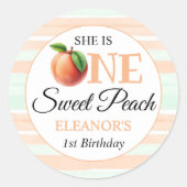 One sweet peach First Birthday watercolor stripes Ronde Sticker (Voorkant)