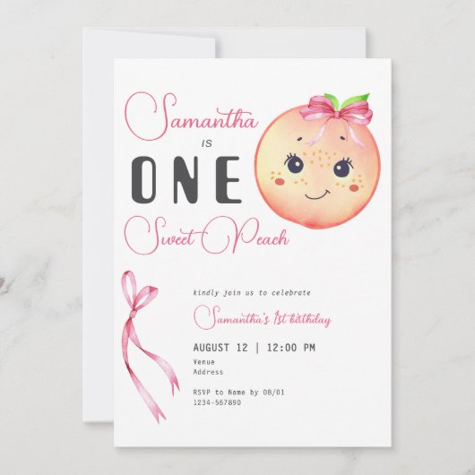 One Sweet Peach Schattige Fotomeisje 1e verjaardag Kaart (Voorkant)