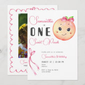 One Sweet Peach Schattige Fotomeisje 1e verjaardag Kaart (Voorkant / Achterkant)