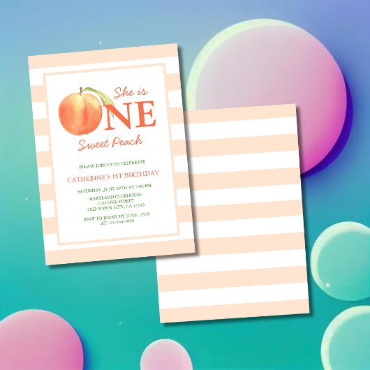 One Sweet Peach Stripes Girl Birthday Kaart