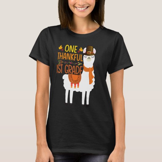 One Thankful 1st grade Teacher Llama Thanksgiving T-shirt (Voorkant)