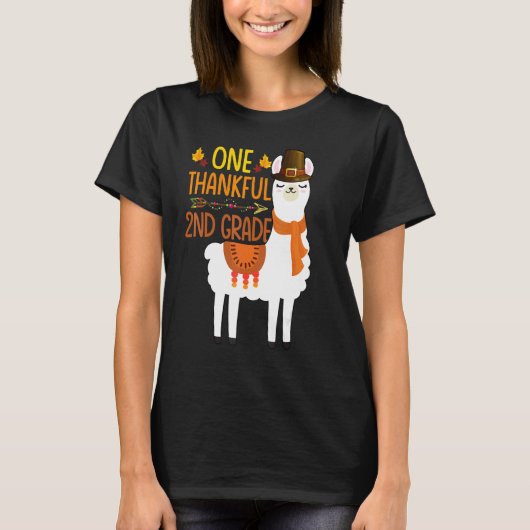 One Thankful 2nd grade Teacher Llama Thanksgiving  T-shirt (Voorkant)