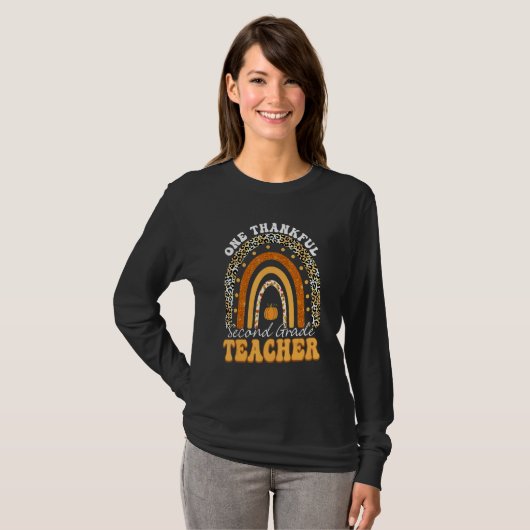 One Thankful 2nd Grade Teacher Rainbow Leopard Tha T-shirt (Voorkant volledig)