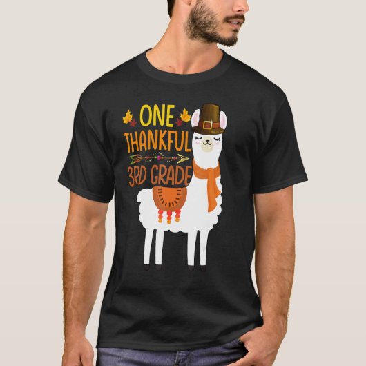 One Thankful 3rd grade Teacher Llama Thanksgiving  T-shirt (Voorkant)