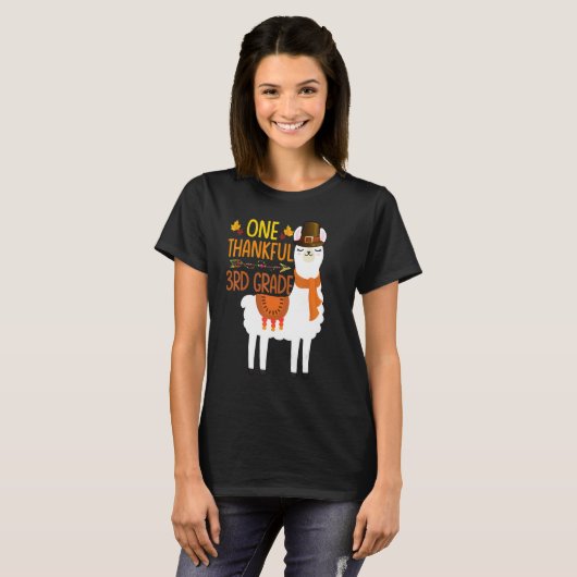One Thankful 3rd grade Teacher Llama Thanksgiving T-shirt (Voorkant volledig)