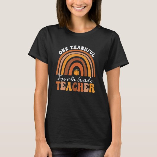 One Thankful 4th Grade Teacher Groovy Thanksgiving T-shirt (Voorkant)