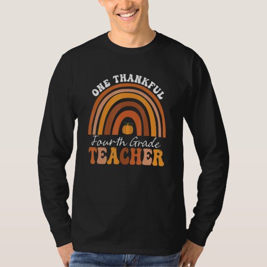 One Thankful 4th Grade Teacher Groovy Thanksgiving T-shirt (Voorkant)