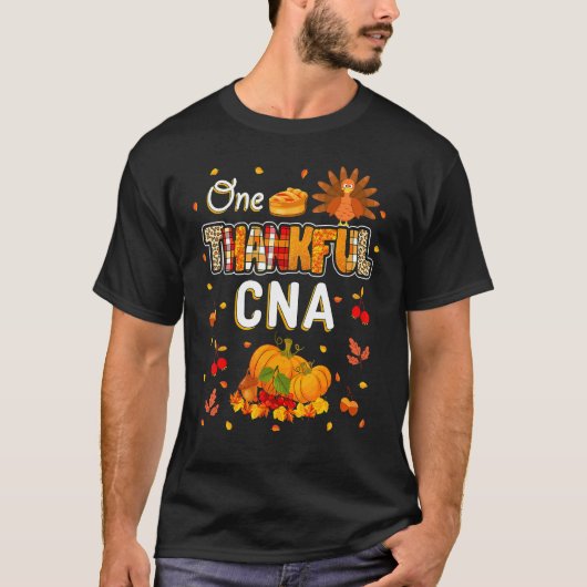 One Thankful CNA Fall Leaves Autumn CNA Thanksgivi T-shirt (Voorkant)