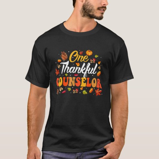 One Thankful Counselor Fall Leaves Autumn Thanksgi T-shirt (Voorkant)