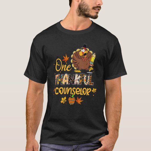 One Thankful Counselor Turkey Pilgrim Hat Thanksgi T-shirt (Voorkant)