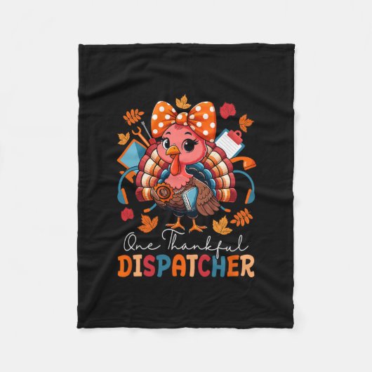 One Thankful Dispatcher Thanksgiving Turkey Bow Ti Fleece Deken (Voorkant)