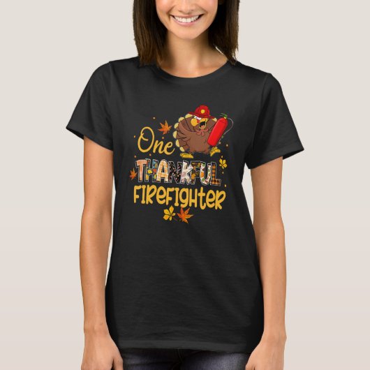 One Thankful Firefighter Turkey Pilgrim Hat Thanks T-shirt (Voorkant)