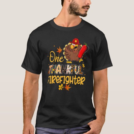 One Thankful Firefighter Turkey Pilgrim Hat Thanks T-shirt (Voorkant)
