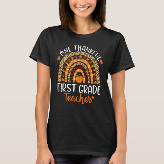 One Thankful First Grade Teacher Thanksgiving Rain T-shirt (Voorkant)