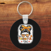 One Thankful Girl Thanksgiving Daughter Messy Bun Sleutelhanger (Voorkant)
