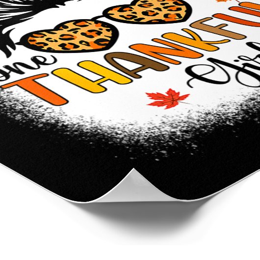 One Thankful Girl Thanksgiving Messy Bun Leopard F Poster (Hoek)