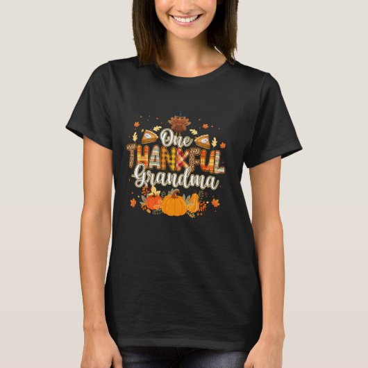 One Thankful Grandma Fall Leaves Autumn Grandma T-shirt (Voorkant)