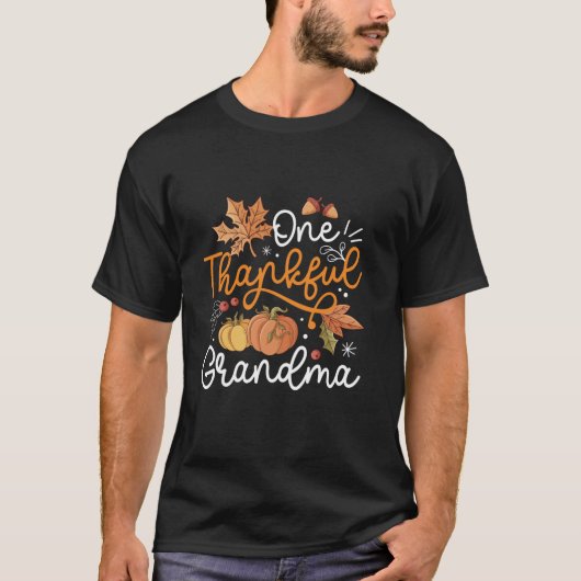 One Thankful Grandma Happy Thaksgiving Pumpkin Fal T-shirt (Voorkant)