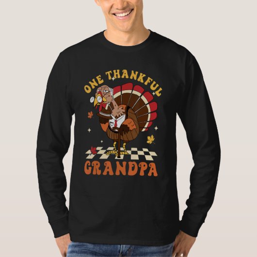 One Thankful Grandpa Turkey Autumn Fall Thanksgivi T-shirt (Voorkant)