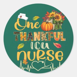 One Thankful ICU Nurse Pumpkin Stethoscope Thanksg Ronde Sticker