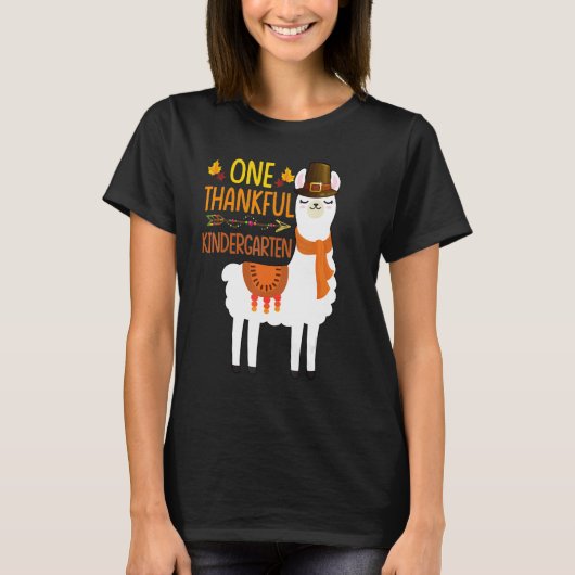 One Thankful kindergarten Teacher Llama Thanksgivi T-shirt (Voorkant)
