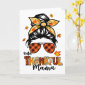 One Thankful Mama Funny Messy Bun Fall Autumn Than Kaart (Gele Bloem)