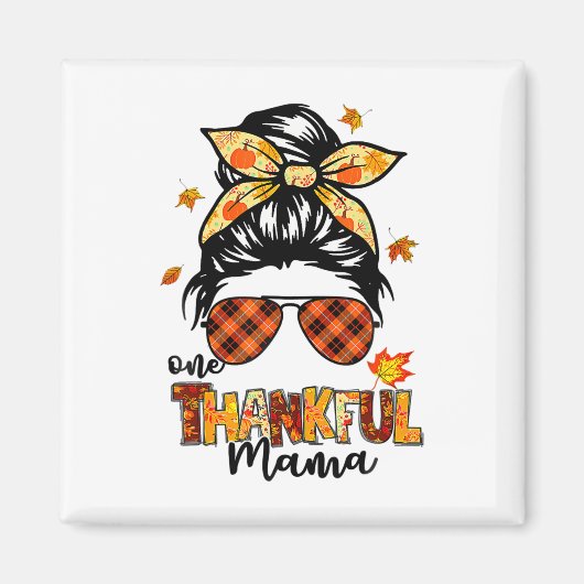 One Thankful Mama Funny Messy Bun Fall Autumn Than Magneet (Voorkant)