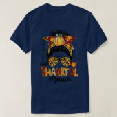 One Thankful Mama Funny Messy Bun Herfst herfst da T-shirt (Design voorkant)