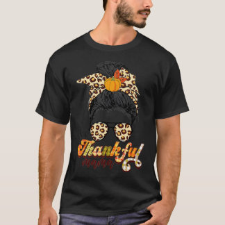 One Thankful Mama Funny Messy Bun Herfst herfst da T-shirt