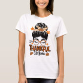 One Thankful Mama Funny Messy Bun Herfst herfst da T-shirt (Voorkant)