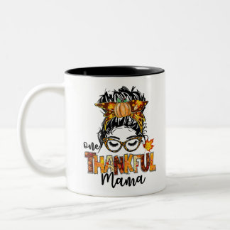 One Thankful Mama Funny Messy Bun Herfst herfst Tweekleurige Koffiemok