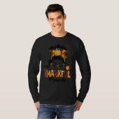 One Thankful Mama Messy Bun Fall Autumn Thanksgiv T-shirt (Voorkant volledig)